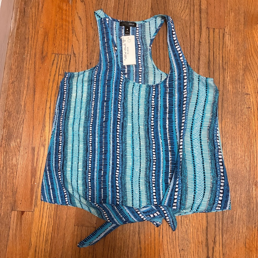Aqua brand Teal and Navy Striped front tie Tank Top